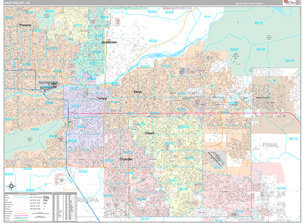 East Valley Metro Area Wall Map Premium Style